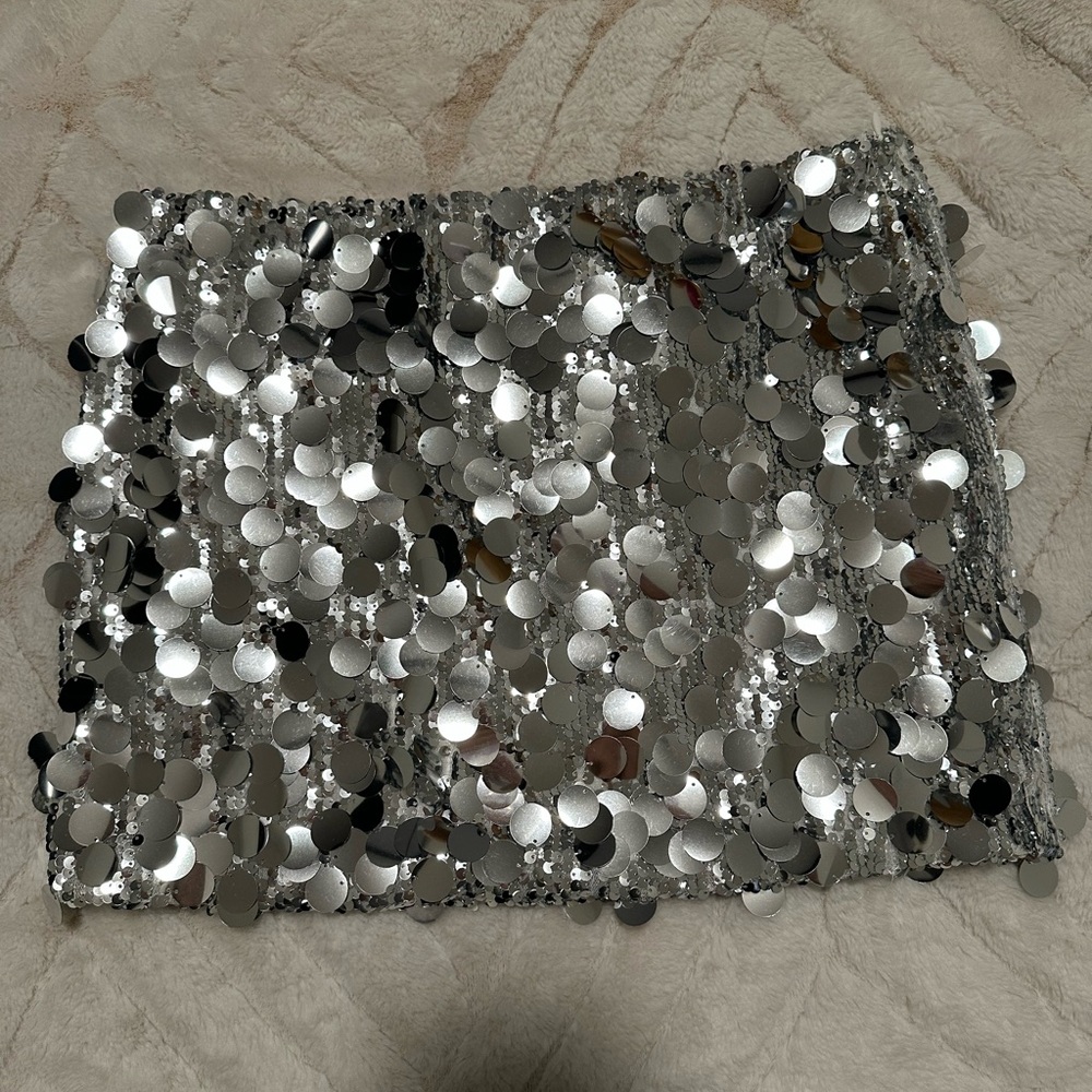 Silver sequin disco mini skirt